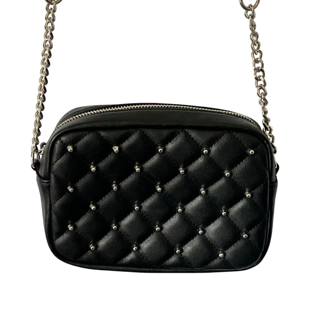 Rebecca Minkoff Purse Crossbody Bag Black Diamond Quilted Design Studded Top Zip